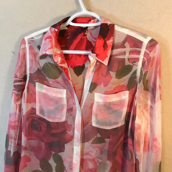 Guess Floral Sheer Blouse Top - Picture 2 of 7